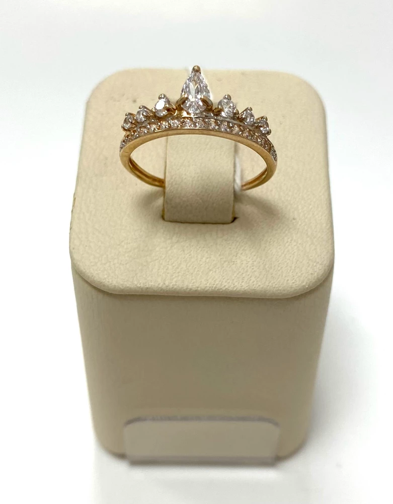 Кольцо с фианитом из красного золота 585 пробы