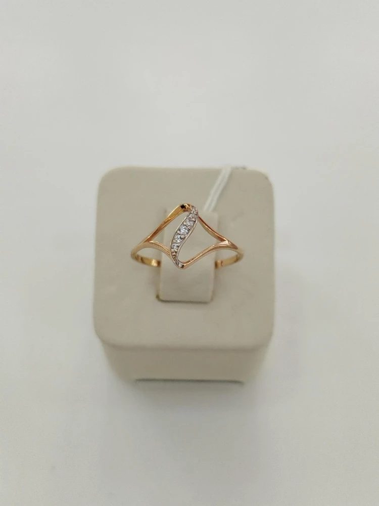 Кольцо с фианитом из красного золота 585 пробы