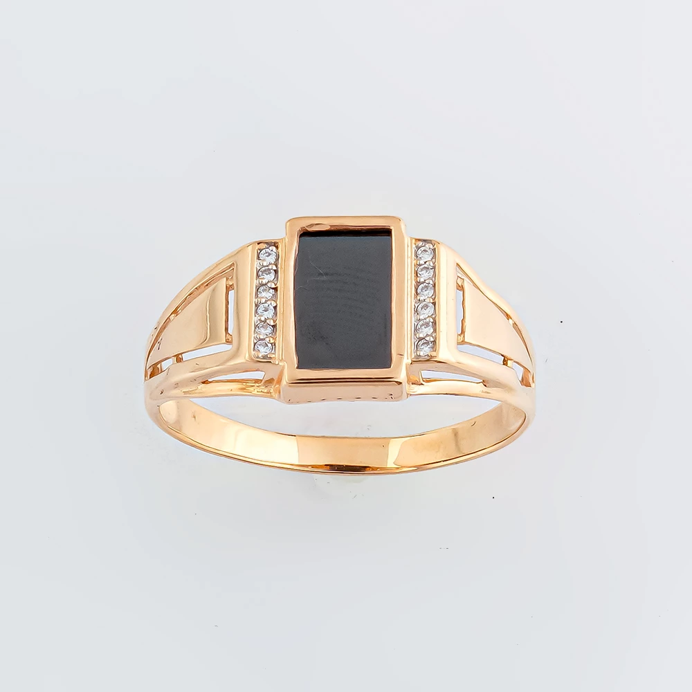 Кольцо с ониксом из красного золота 585 пробы 1 Кольцо с ониксом из красного золота 585 пробы 1