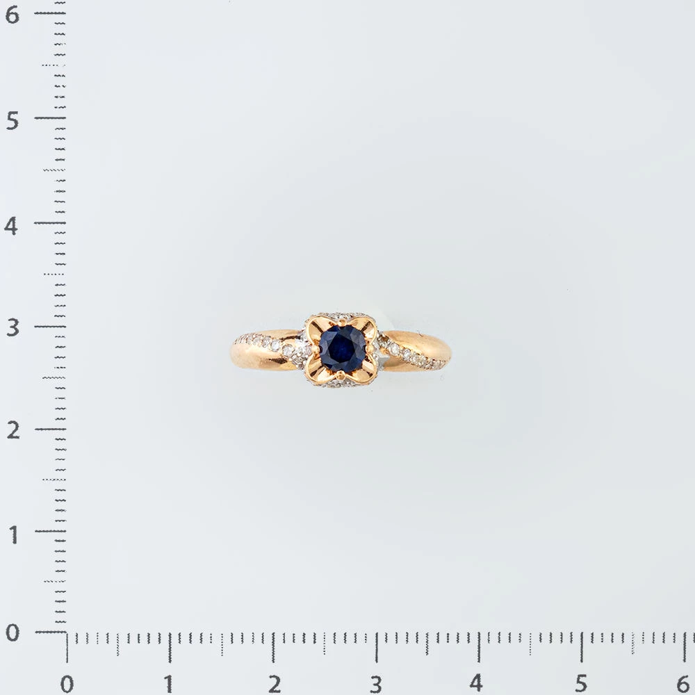 Кольцо с сапфиром синтетическим из красного золота 585 пробы