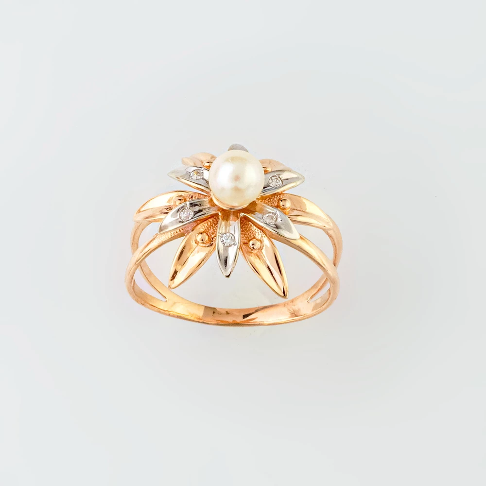 Кольцо с культивированным жемчугом из красного золота 585 пробы