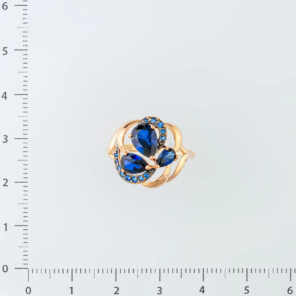 Кольцо с сапфиром синтетическим из красного золота 585 пробы