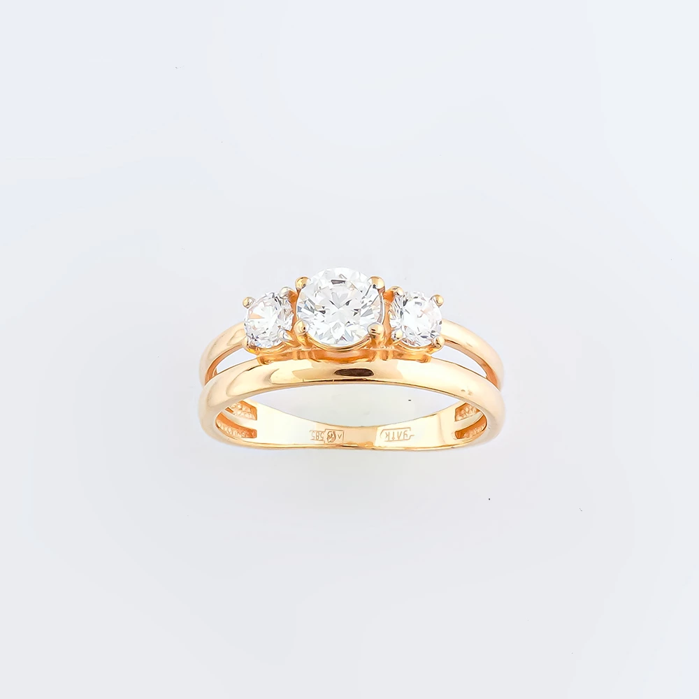 Кольцо с фианитом из красного золота 585 пробы