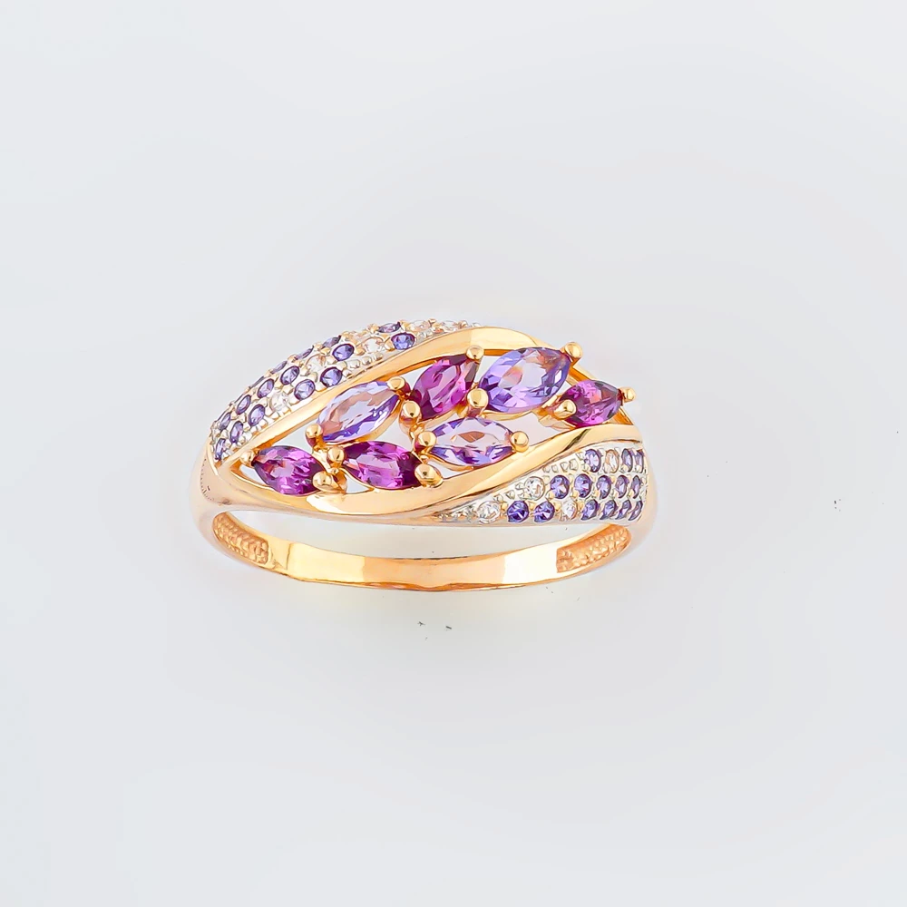 Кольцо с аметистом из красного золота 585 пробы Кольцо с аметистом из красного золота 585 пробы