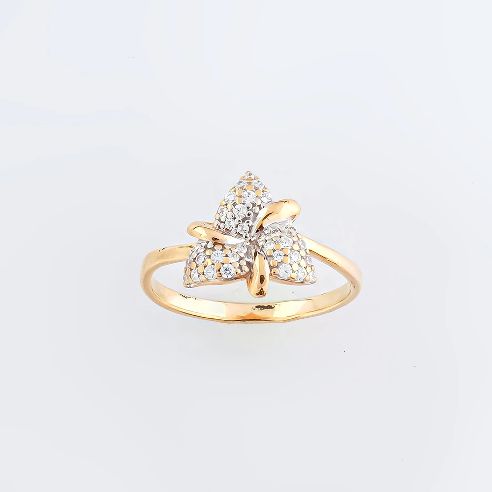 Кольцо с фианитом из красного золота 585 пробы