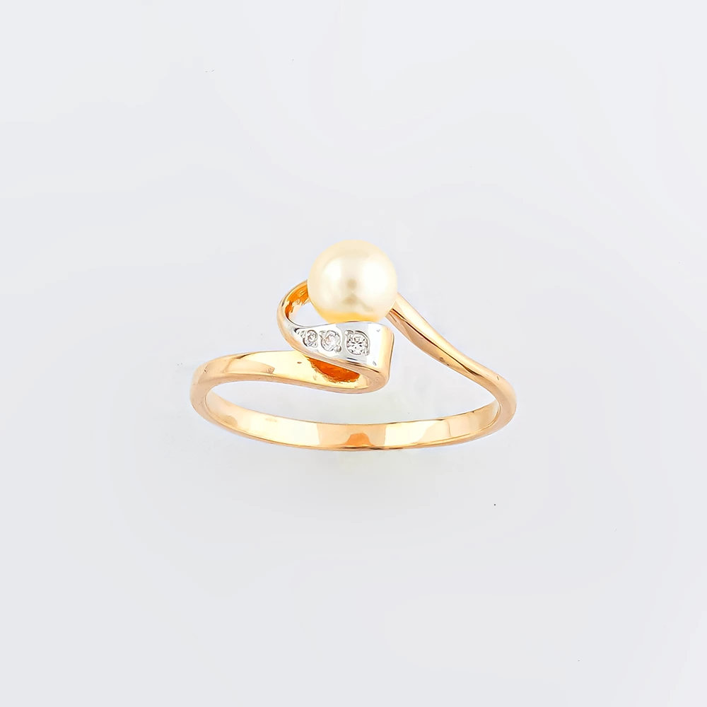 Кольцо с культивированным жемчугом из красного золота 585 пробы