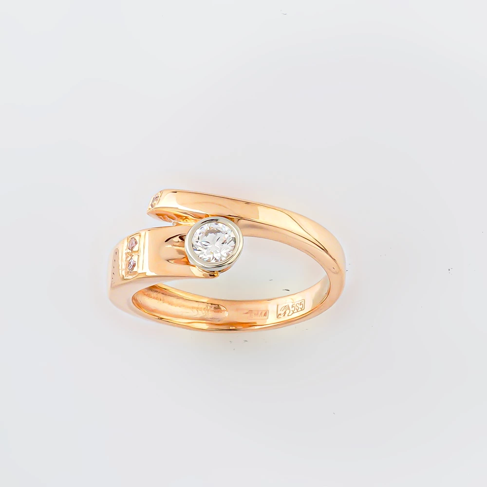 Кольцо с фианитом из красного золота 585 пробы