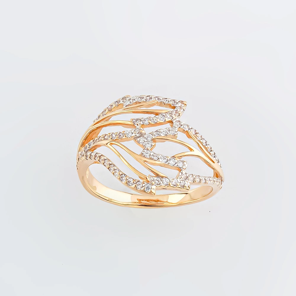 Кольцо с фианитом из красного золота 585 пробы