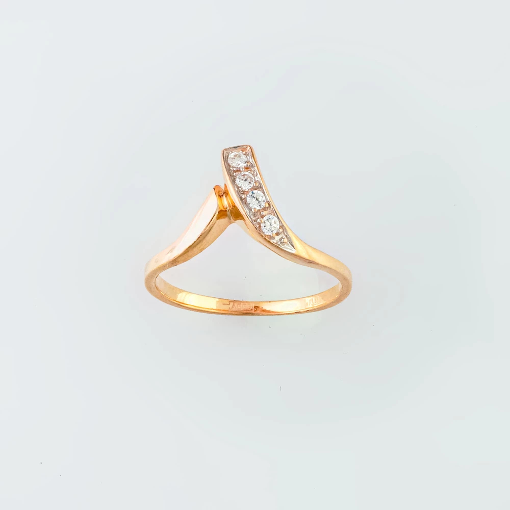 Кольцо с фианитом из красного золота 585 пробы