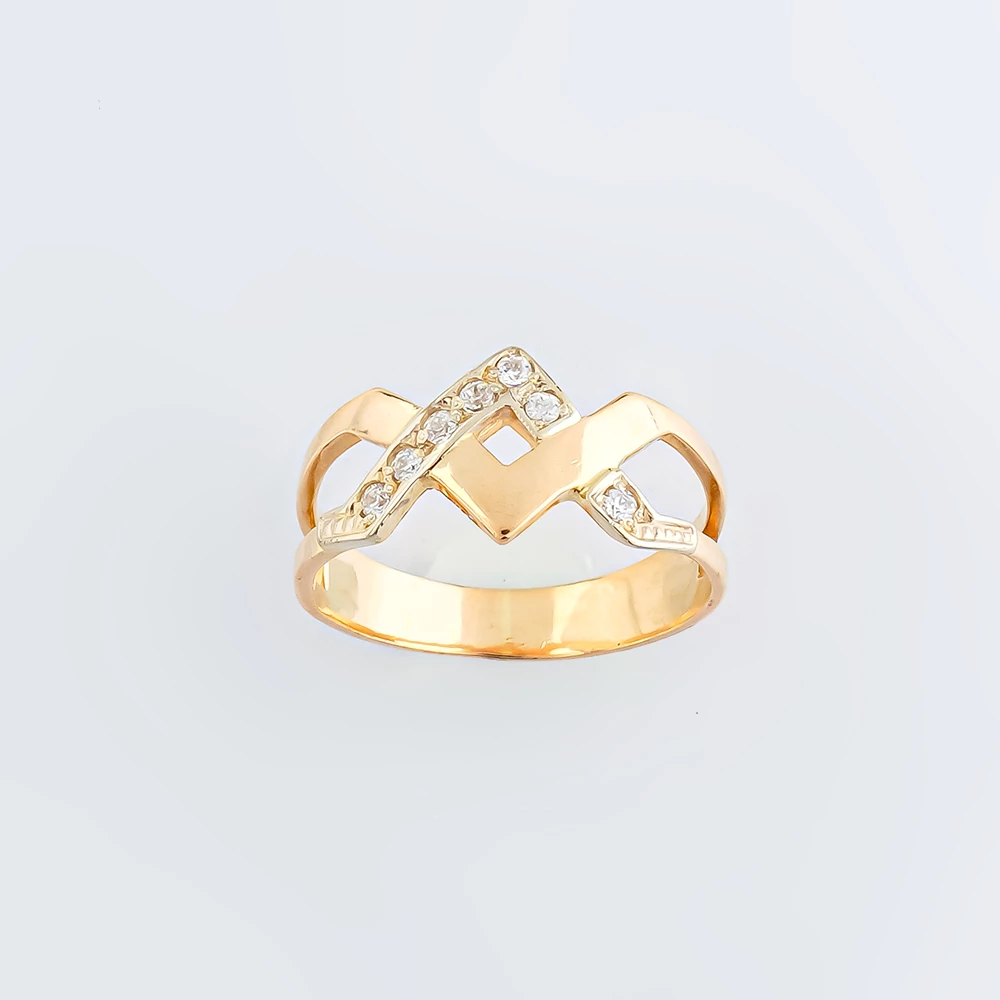 Кольцо с фианитом из красного золота 585 пробы