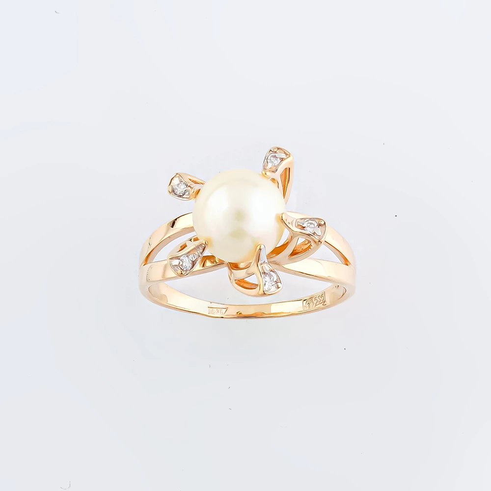 Кольцо с культивированным жемчугом из красного золота 585 пробы Кольцо с культивированным жемчугом из красного золота 585 пробы