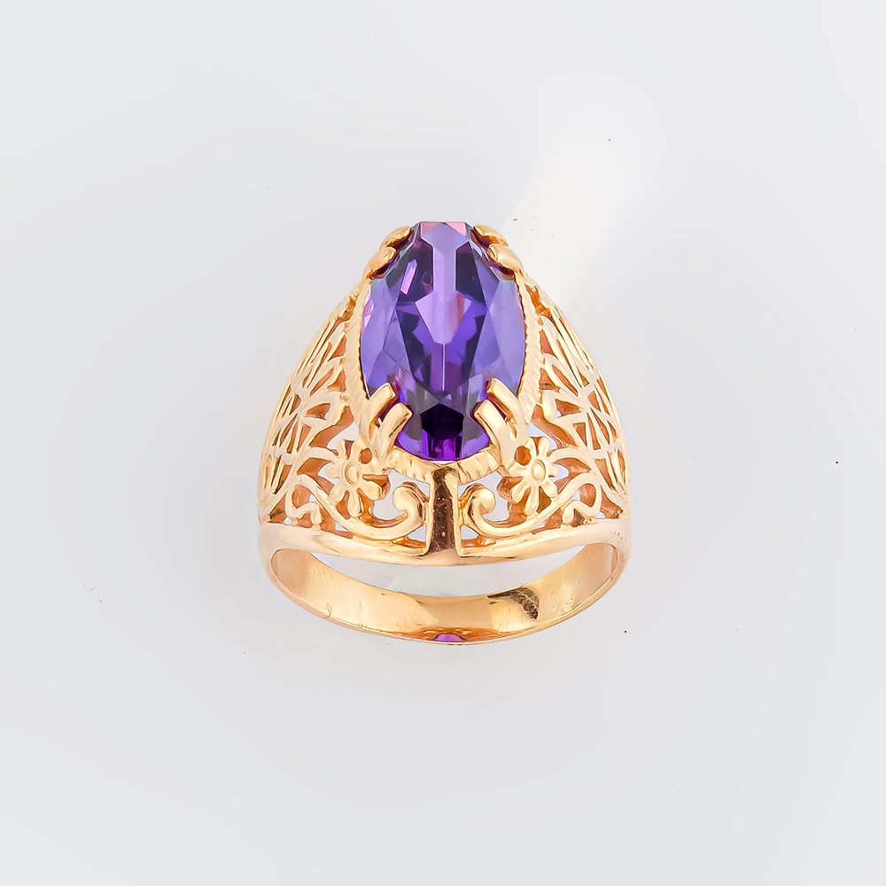 Кольцо с фианитом из красного золота 583 пробы