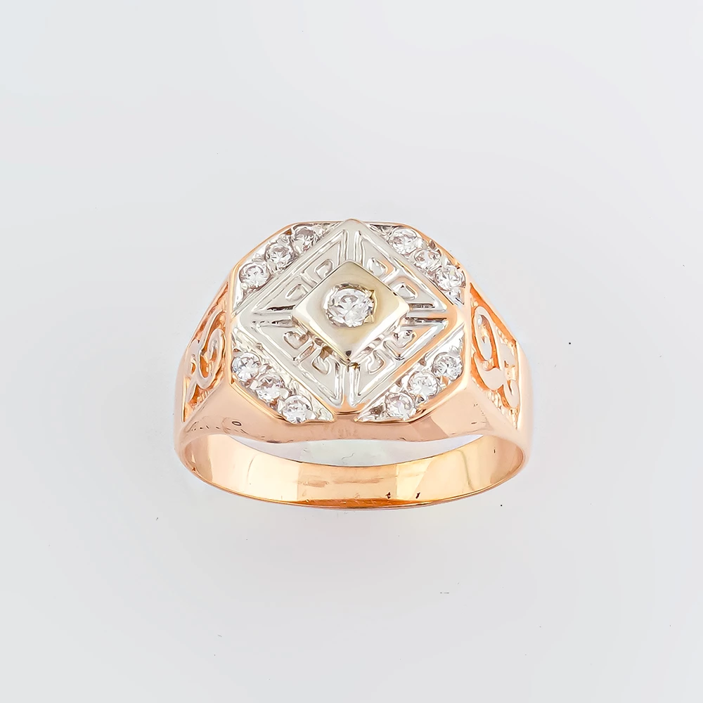 Кольцо с фианитом из красного золота 585 пробы