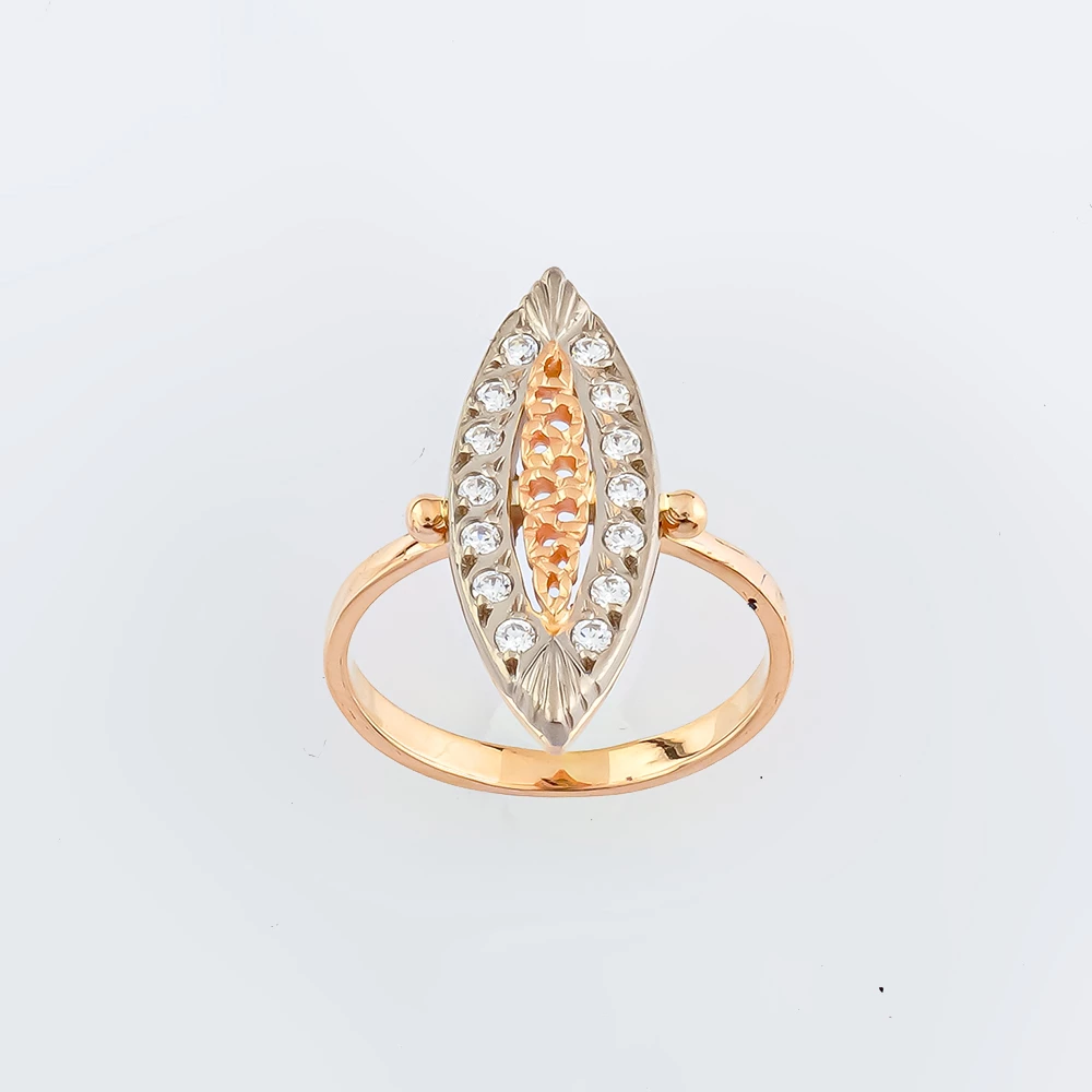 Кольцо с фианитом из красного золота 585 пробы