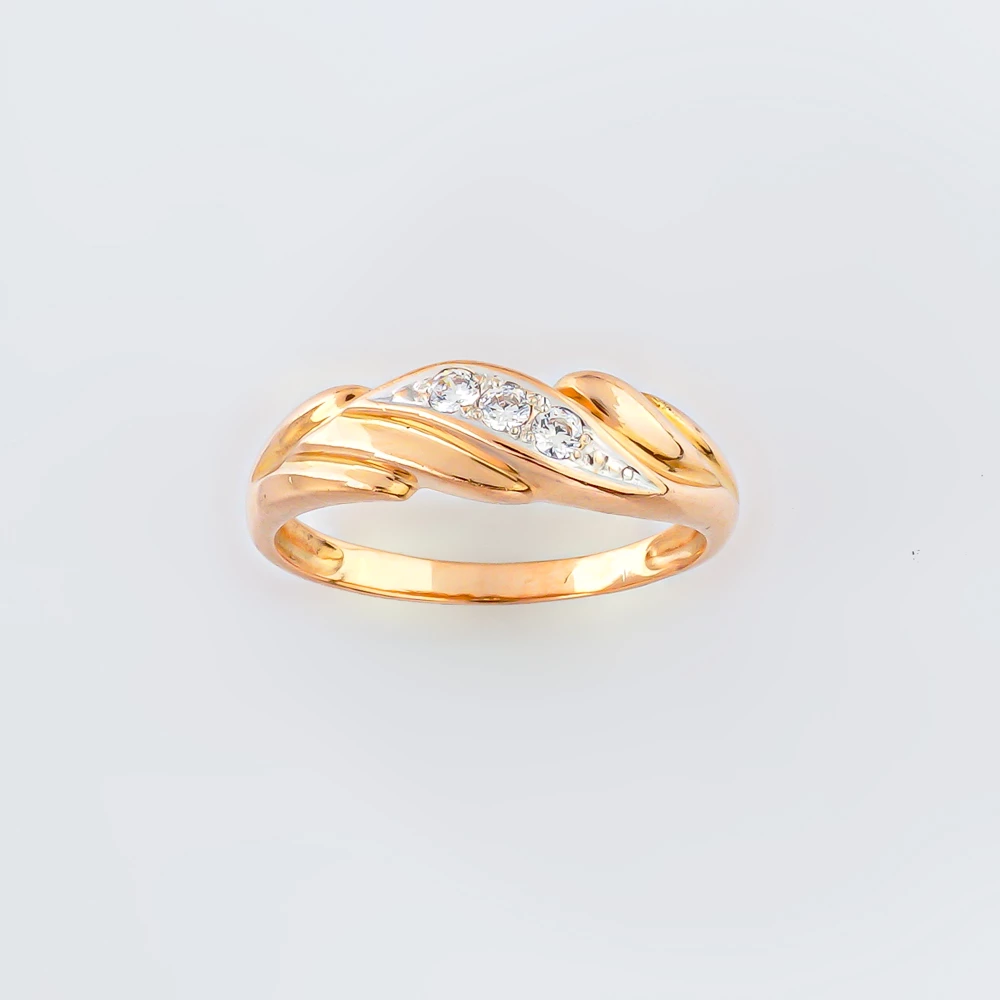 Кольцо с фианитом из красного золота 585 пробы