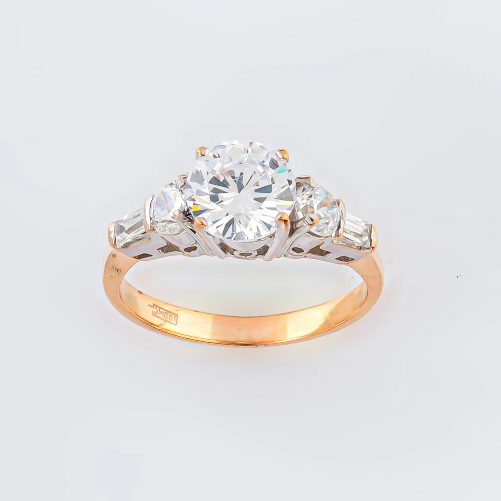 Кольцо с фианитом из красного золота 585 пробы