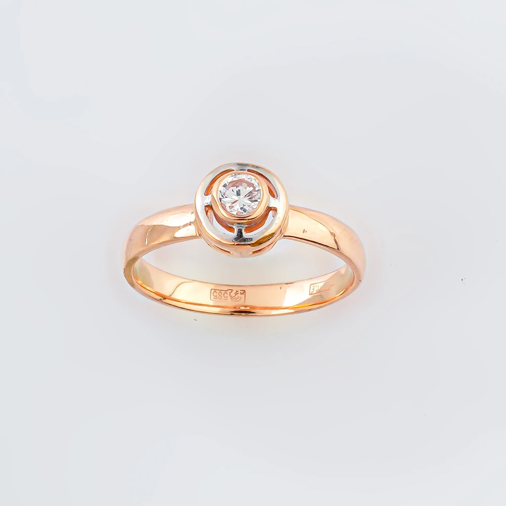 Кольцо с фианитом из красного золота 585 пробы