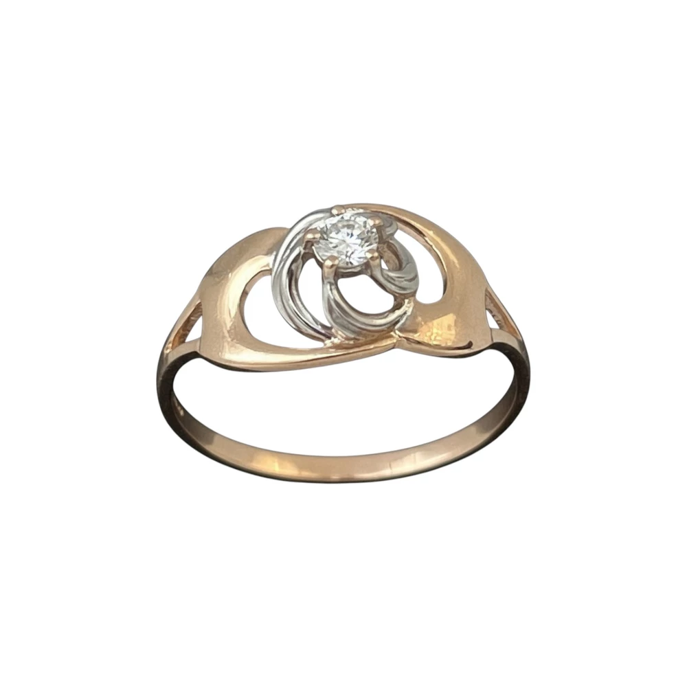 Кольцо с фианитом из красного золота 585 пробы