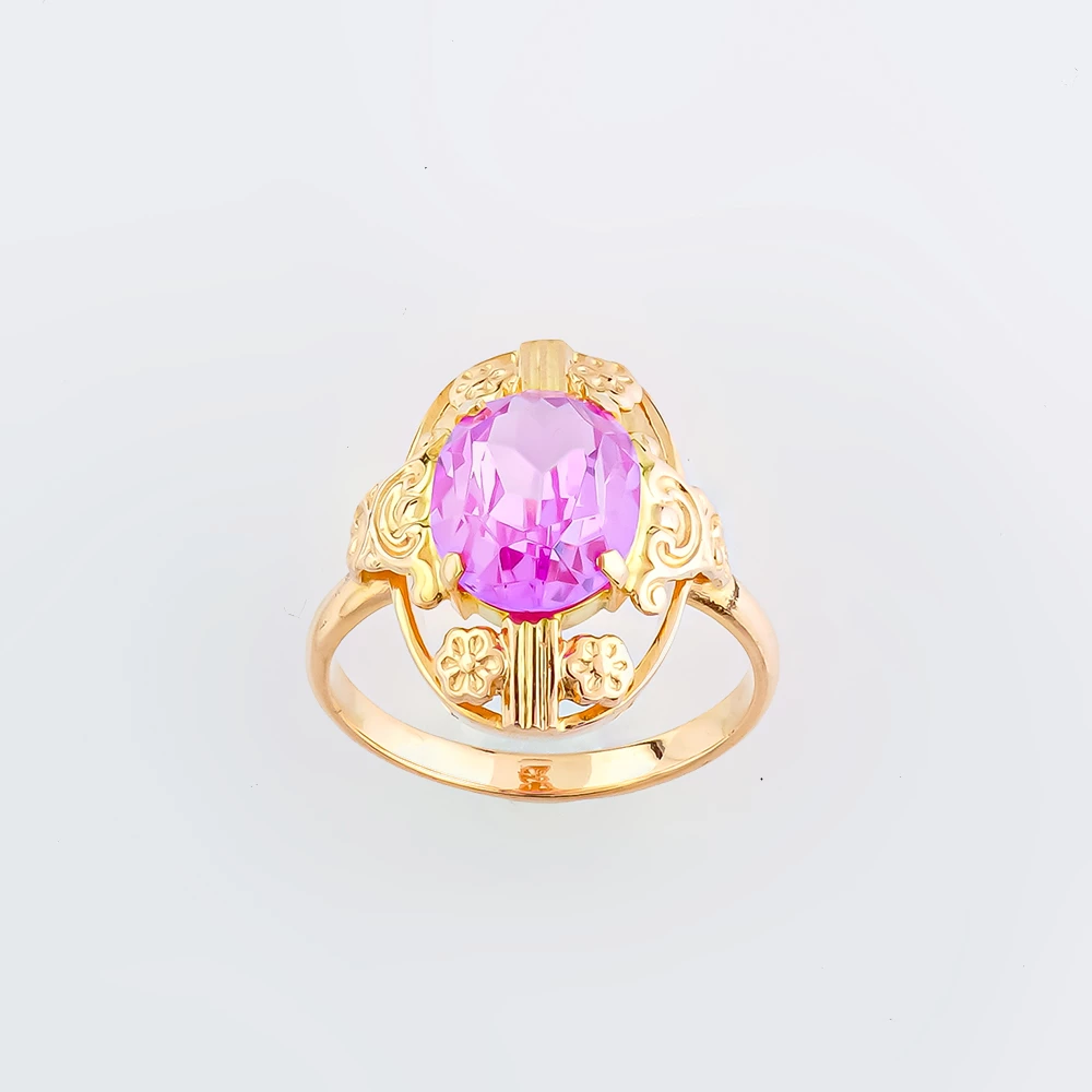 Кольцо с фианитом из красного золота 583 пробы