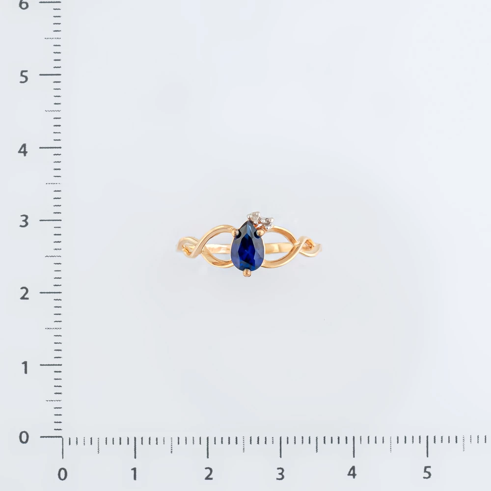 Кольцо с сапфиром синтетическим из красного золота 585 пробы