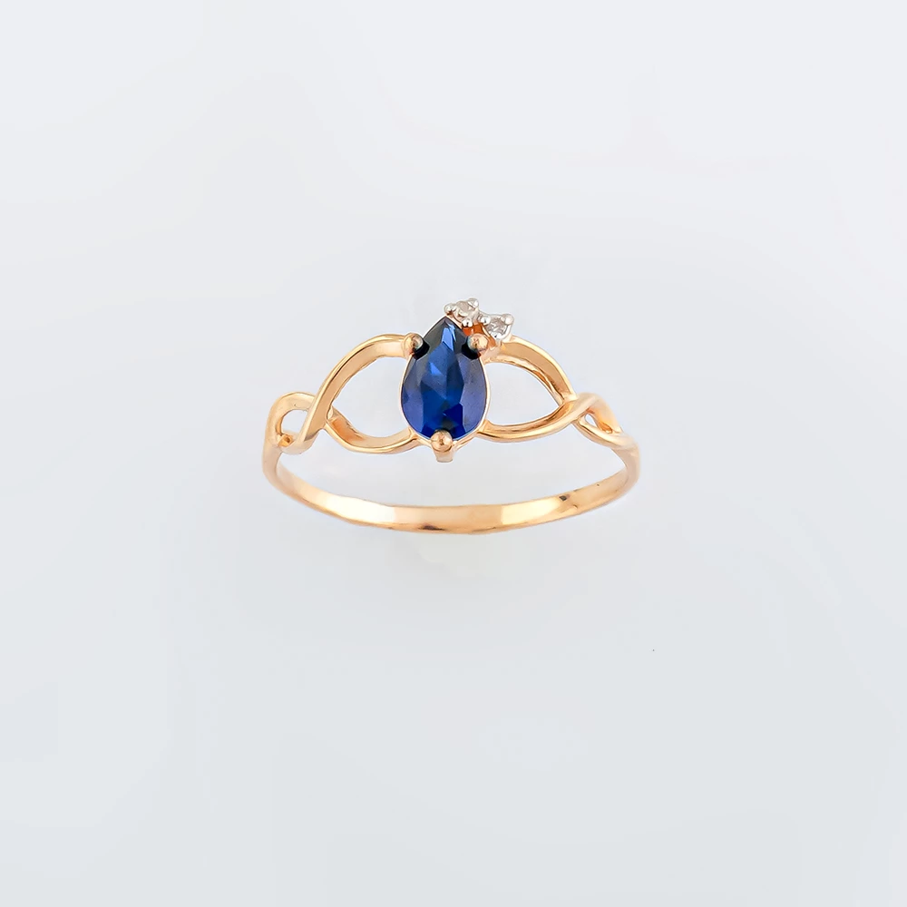 Кольцо с сапфиром синтетическим из красного золота 585 пробы