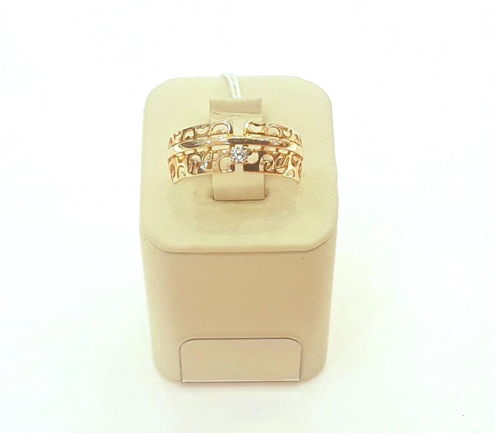 Кольцо с фианитом из красного золота 585 пробы