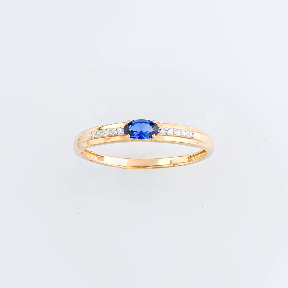 Кольцо с сапфиром синтетическим из красного золота 585 пробы