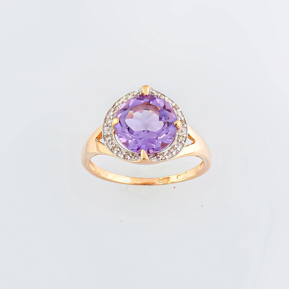 Кольцо с аметистом из красного золота 585 пробы Кольцо с аметистом из красного золота 585 пробы