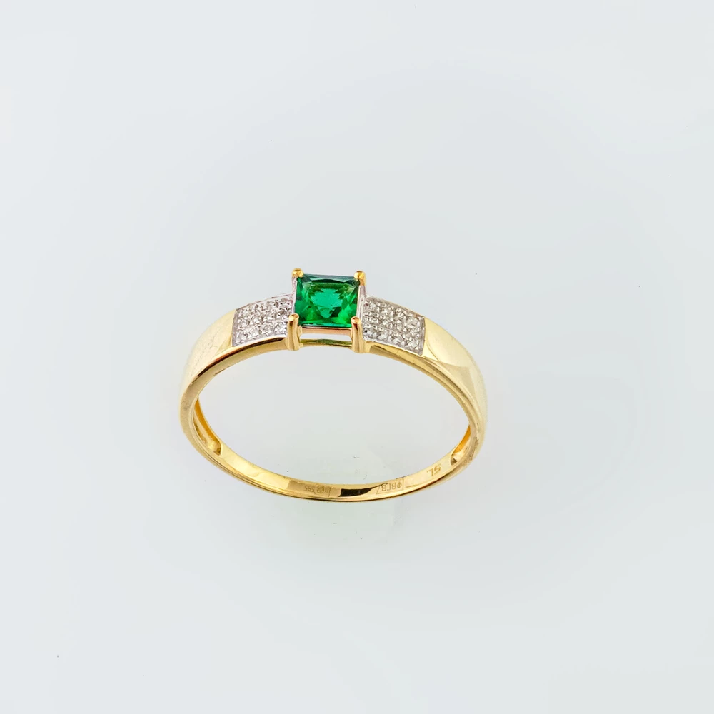 Кольцо с изумрудом синтетическим из красного золота 585 пробы