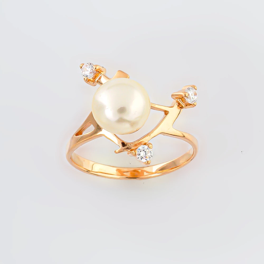 Кольцо с культивированным жемчугом из красного золота 585 пробы Кольцо с культивированным жемчугом из красного золота 585 пробы