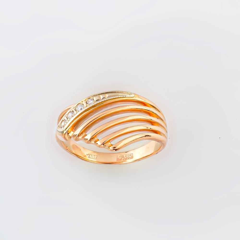 Кольцо с фианитом из красного золота 585 пробы