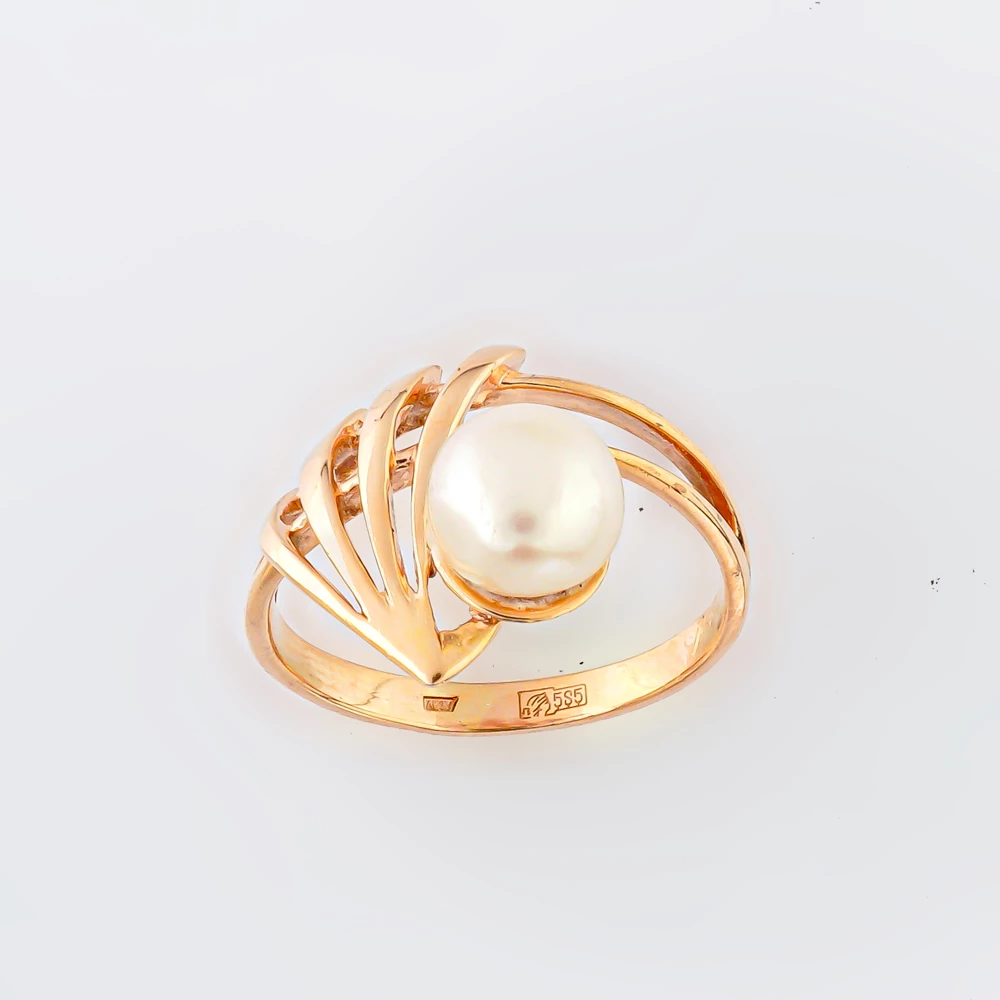 Кольцо с культивированным жемчугом из красного золота 585 пробы Кольцо с культивированным жемчугом из красного золота 585 пробы