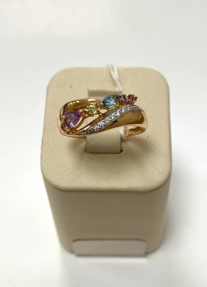 Кольцо с аметистом из красного золота 585 пробы