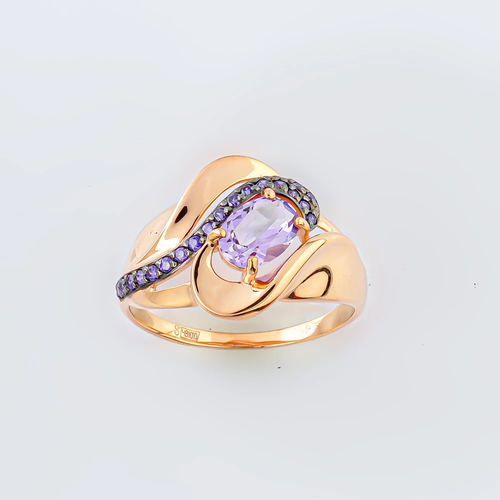 Кольцо с аметистом из красного золота 585 пробы Кольцо с аметистом из красного золота 585 пробы