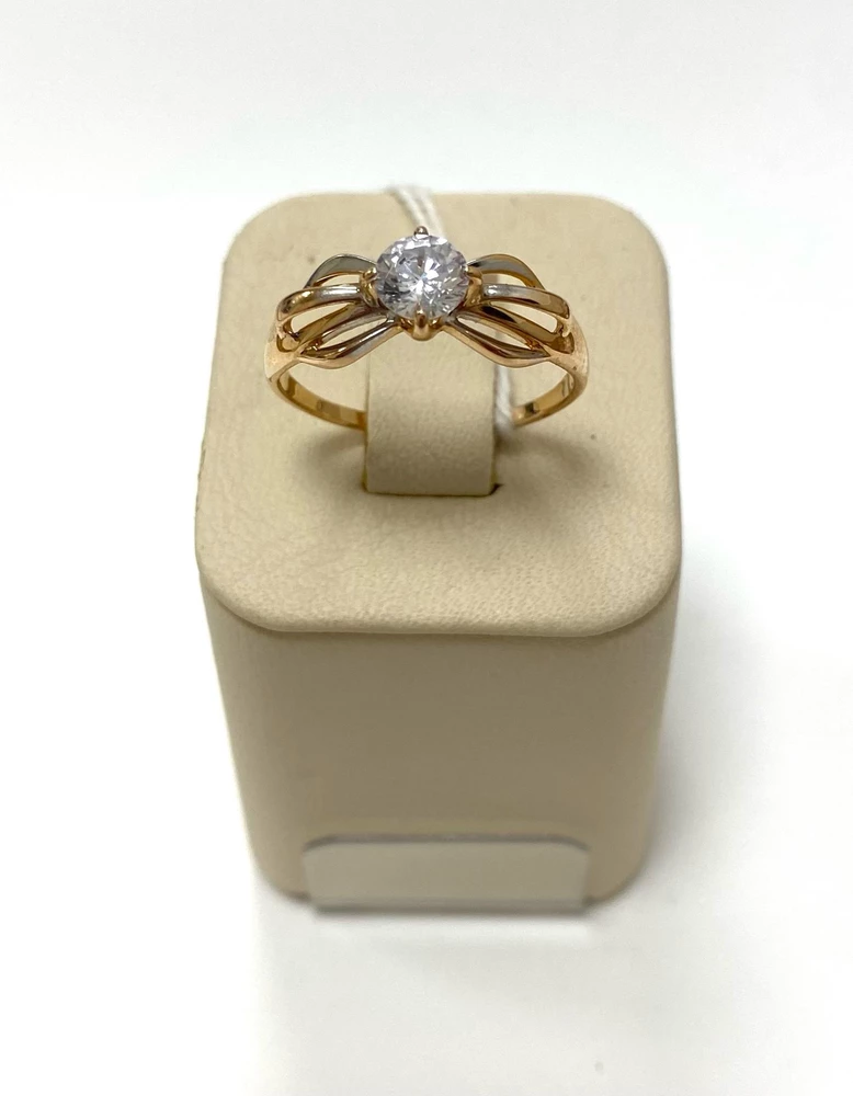 Кольцо с фианитом из красного золота 585 пробы