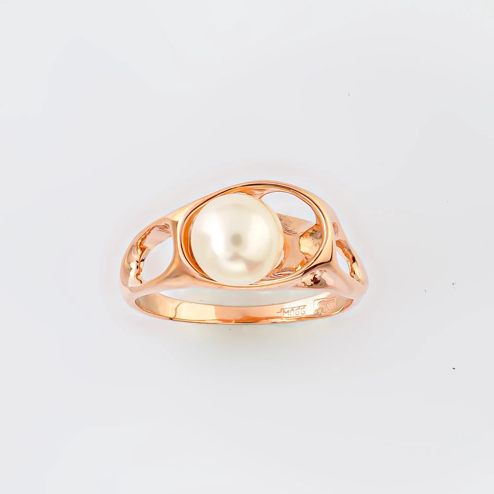 Кольцо с культивированным жемчугом из красного золота 585 пробы Кольцо с культивированным жемчугом из красного золота 585 пробы