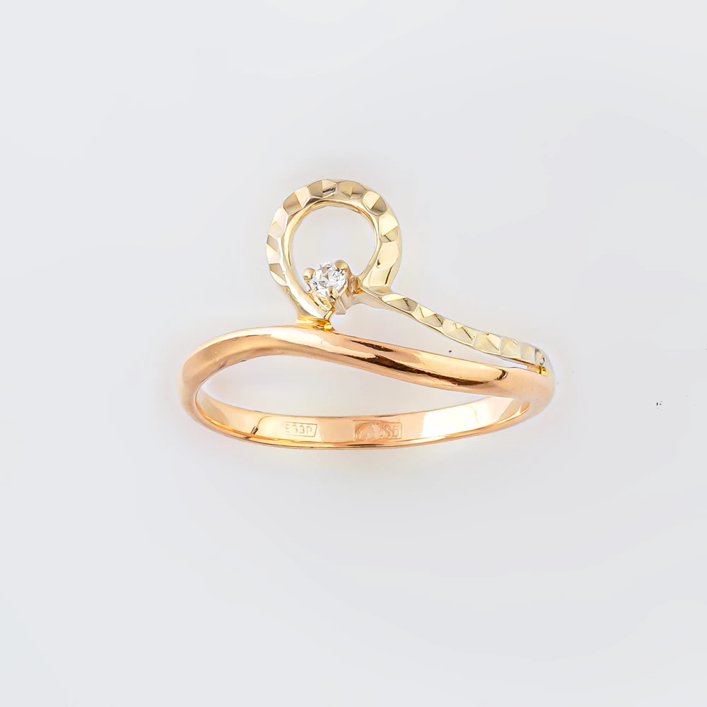 Кольцо с фианитом из красного золота 585 пробы