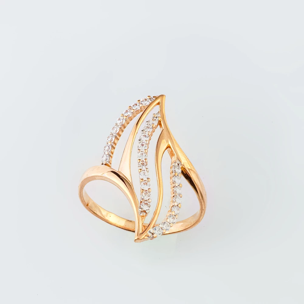 Кольцо с фианитом из красного золота 585 пробы