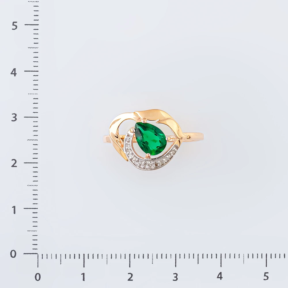 Кольцо с изумрудом синтетическим из красного золота 585 пробы