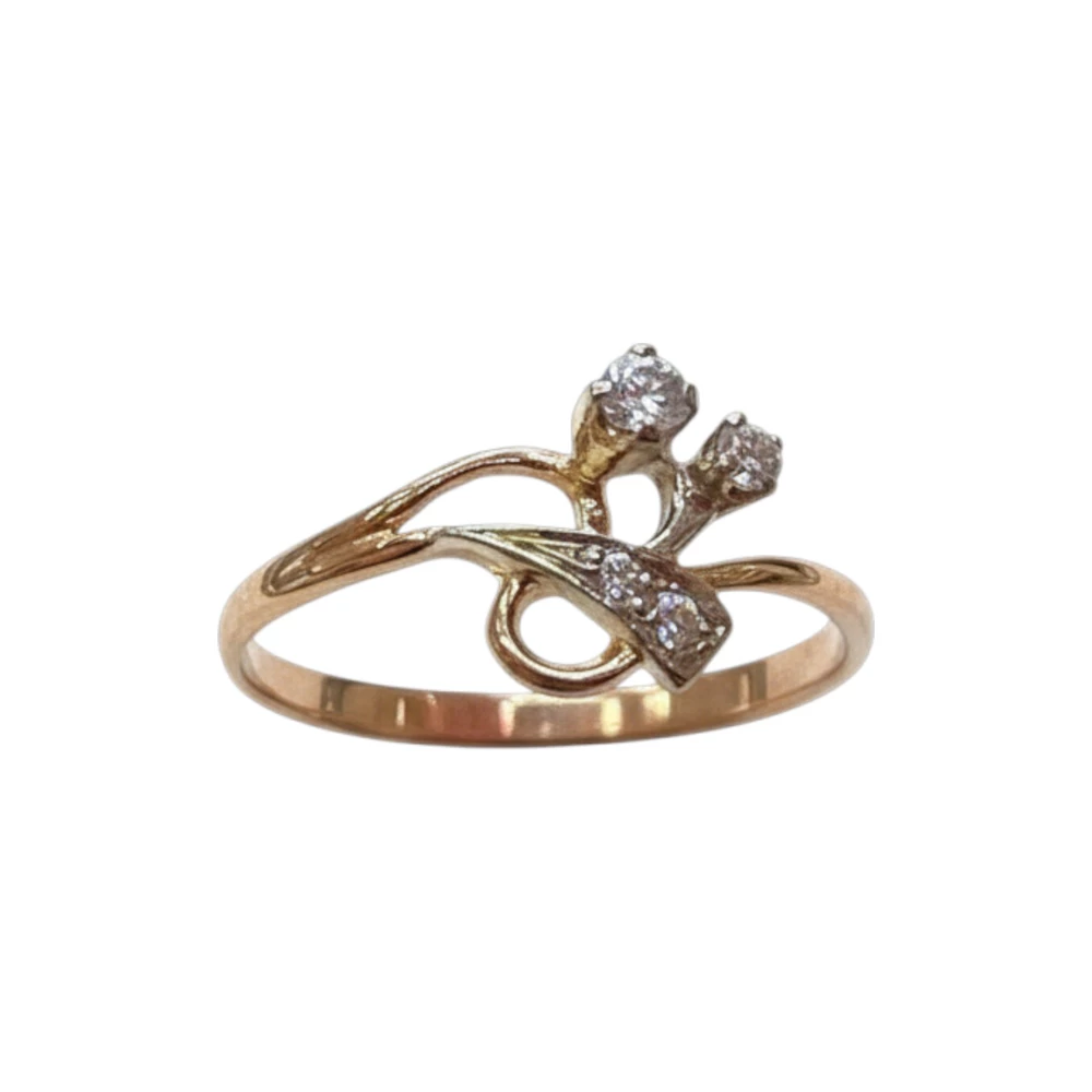 Кольцо с фианитом из красного золота 585 пробы