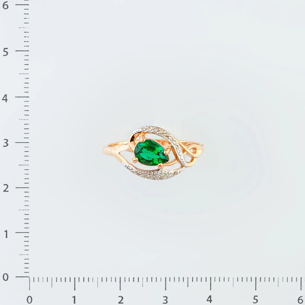 Кольцо с изумрудом синтетическим из красного золота 585 пробы