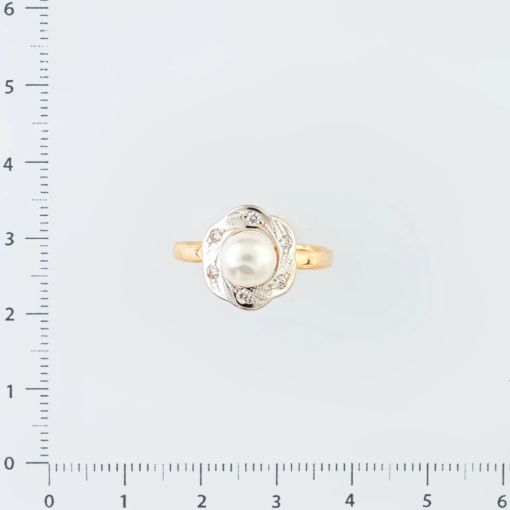 Кольцо с культивированным жемчугом из красного золота 585 пробы