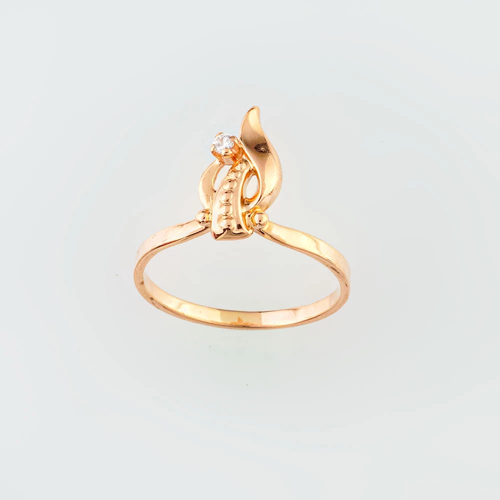 Кольцо с фианитом из красного золота 585 пробы