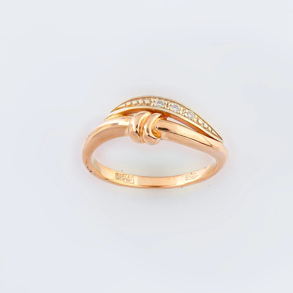 Кольцо с фианитом из красного золота 585 пробы