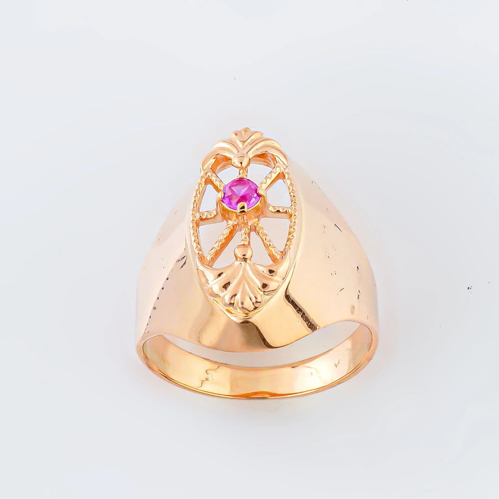 Кольцо с фианитом из красного золота 585 пробы