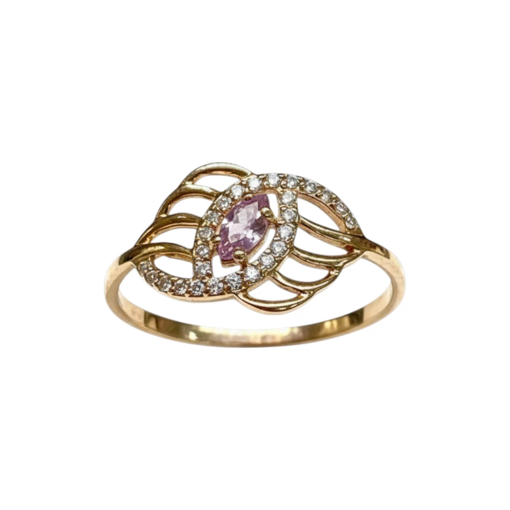 Кольцо с фианитом из красного золота 585 пробы