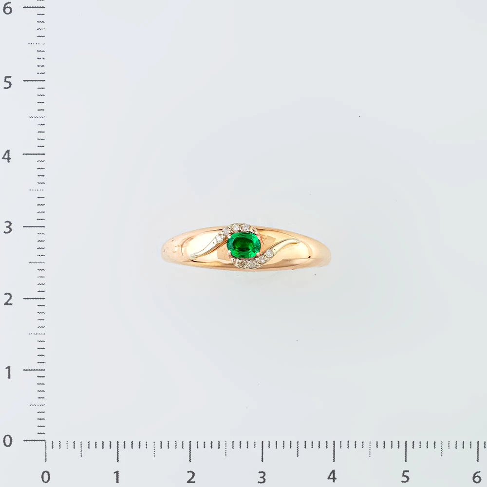 Кольцо с изумрудом синтетическим из красного золота 585 пробы