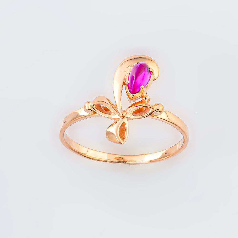 Кольцо с рубином синтетическим из красного золота 585 пробы