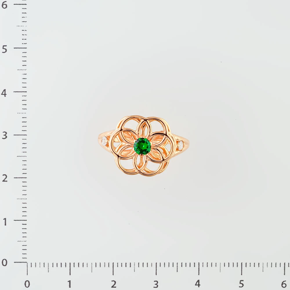 Кольцо с изумрудом синтетическим из красного золота 585 пробы