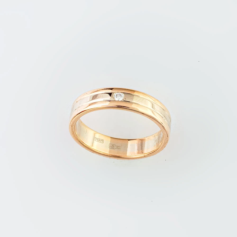 Кольцо обручальное с бриллиантом из красного золота 585 пробы